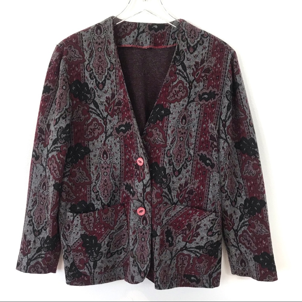 Vintage Paisley Print Button Front Blazer Jacket